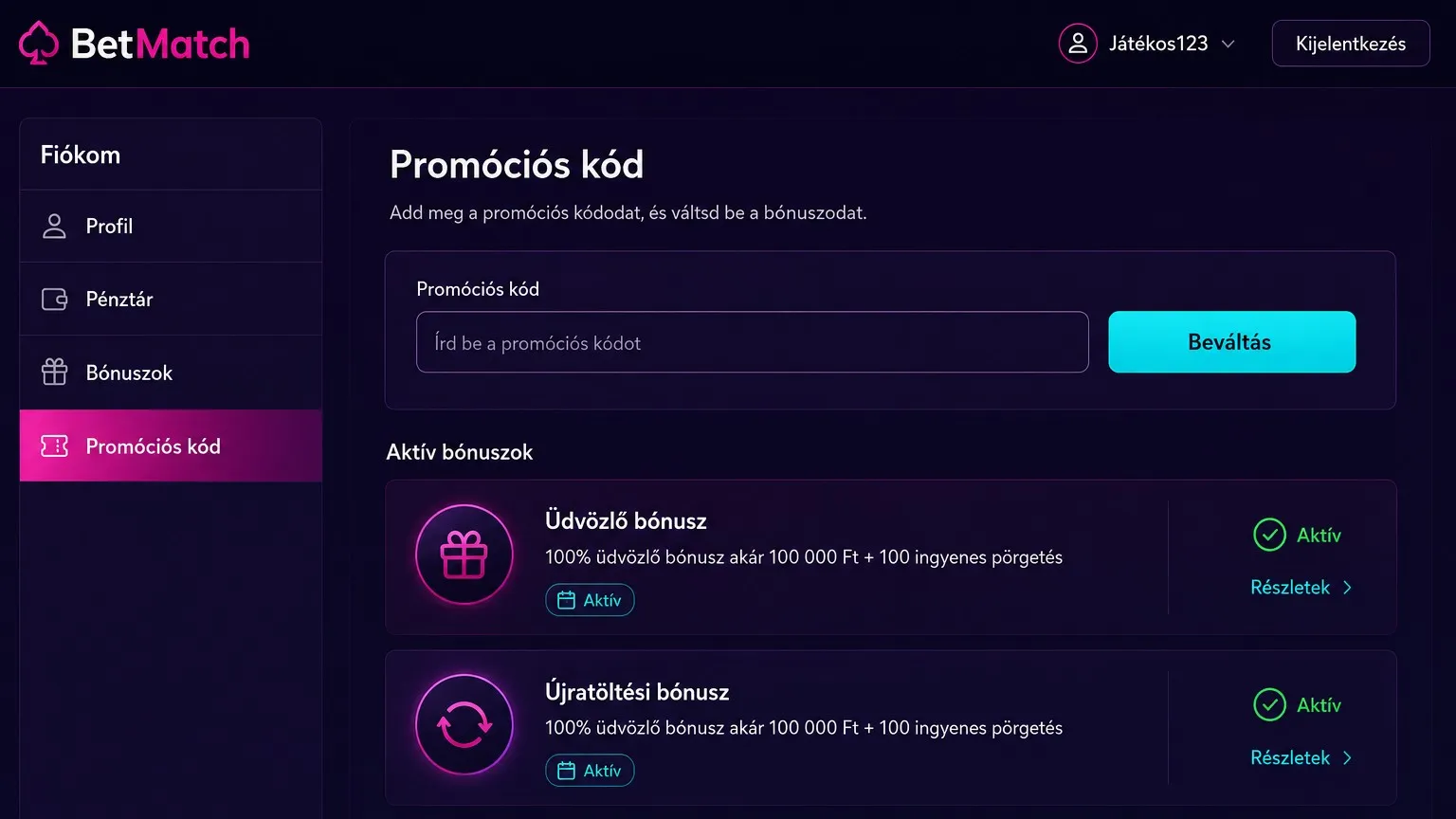 BetMatch promocios kod új játékosok üdvözlő ajánlat